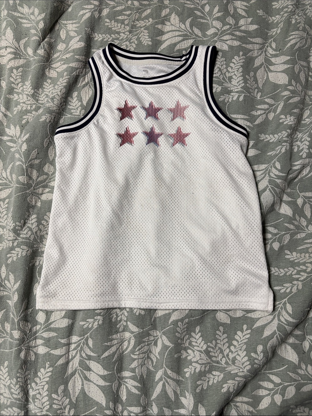 all in motion White Mesh Tank with Red Stars and Navy Trim